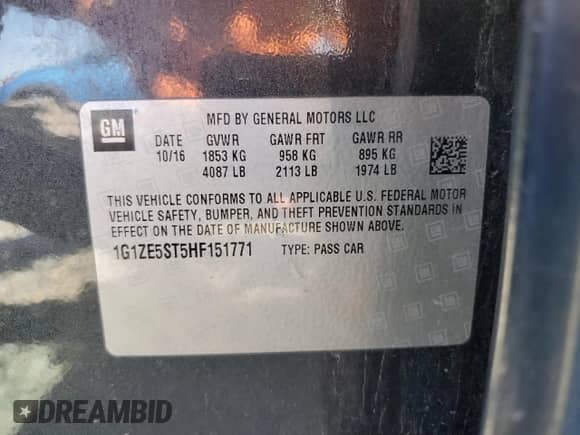 2017 Chevrolet Malibu LT с VIN 1G1ZE5ST5HF151771, выставлен на аукционе Copart как лот 72092635 с пробегом 109 582 миль миль и Списание • Salvage title. История ставок и продаж доступна на DreamBid. Изображение 12.