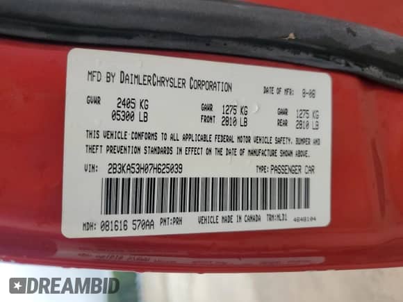 2007 Dodge Charger R/T с VIN 2B3KA53H07H625039, выставлен на аукционе Copart как лот 64253104 с пробегом Не указан миль и Чистый • Clean title. История ставок и продаж доступна на DreamBid. Изображение 12.