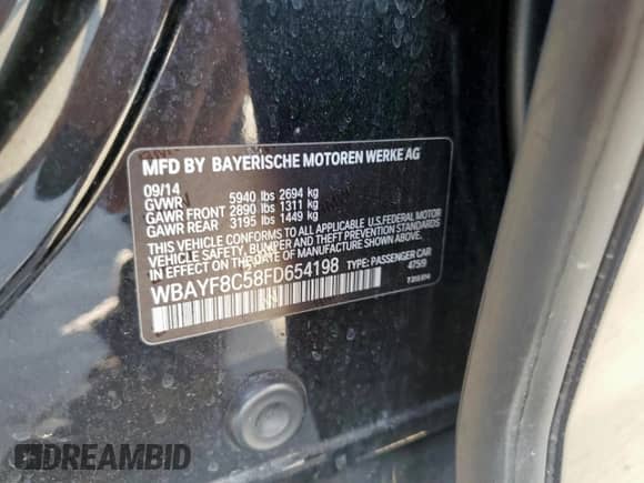 2015 BMW 7 Series 750Li xDrive with VIN WBAYF8C58FD654198, listed as a Copart auction lot 68926055 with 113,982 mi miles and Salvage title. Bid and sale history available at DreamBid. Image 12.