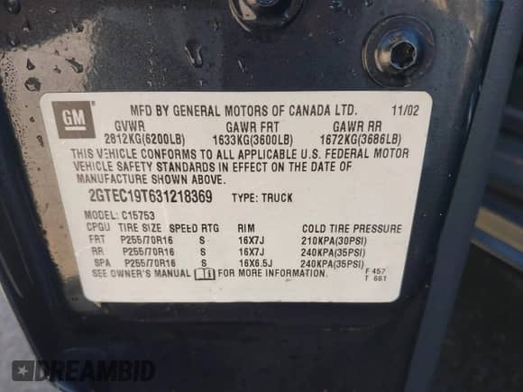 2003 GMC Sierra 1500 SLE с VIN 2GTEC19T631218369, выставлен на аукционе IAAI как лот 41456586 с пробегом 175 900 миль миль и . История ставок и продаж доступна на DreamBid. Изображение 9.