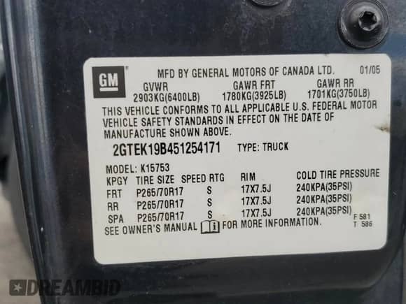 2005 GMC Sierra 1500 SLT z VIN 2GTEK19B451254171, wystawiony jako Copart lot #58470485 z przebiegiem 121 080 mil mil oraz Szkoda całkowita • Salvage title. Historia ofert i sprzedaży dostępna na DreamBid. Obrazek 12.