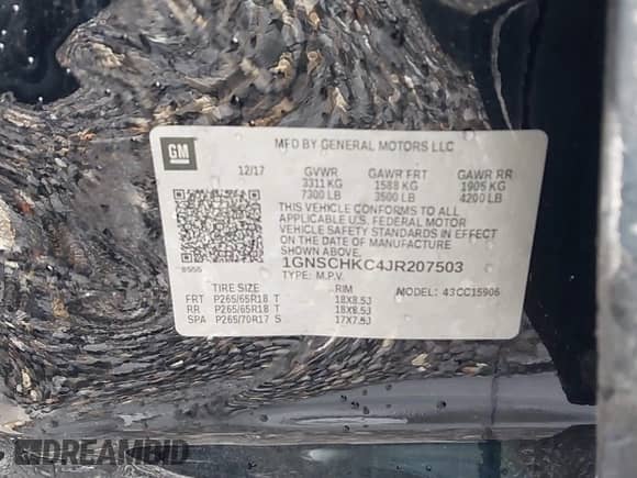 2018 Chevrolet Suburban LT z VIN 1GNSCHKC4JR207503, wystawiony jako IAAI lot #43225538 z przebiegiem 172 917 mil mil oraz . Historia ofert i sprzedaży dostępna na DreamBid. Obrazek 9.