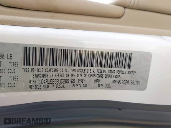 2018 Jeep Grand Cherokee Sterling with VIN 1C4RJEBG8JC289169, listed as a IAAI auction lot 42267113 with 77,274 mi miles and . Bid and sale history available at DreamBid. Image 9.