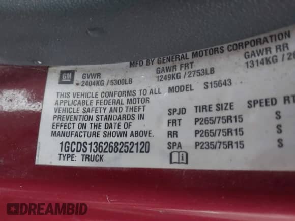 2006 Chevrolet Colorado 3LT with VIN 1GCDS136268252120, listed as a IAAI auction lot 42345252 with 222,072 mi miles and . Bid and sale history available at DreamBid. Image 9.