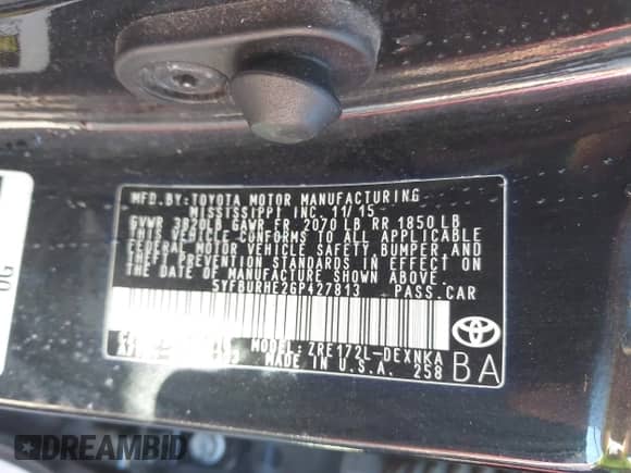 2016 Toyota Corolla L с VIN 5YFBURHE2GP427813, выставлен на аукционе IAAI как лот 43349506 с пробегом 182 547 миль миль и . История ставок и продаж доступна на DreamBid. Изображение 9.