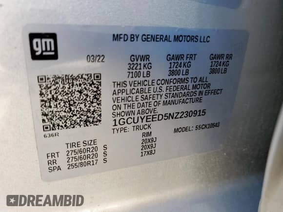 2022 Chevrolet Silverado 1500 RST с VIN 1GCUYEED5NZ230915, выставлен на аукционе Copart как лот 84616385 с пробегом 49 255 миль миль и Чистый • Clean title. История ставок и продаж доступна на DreamBid. Изображение 12.