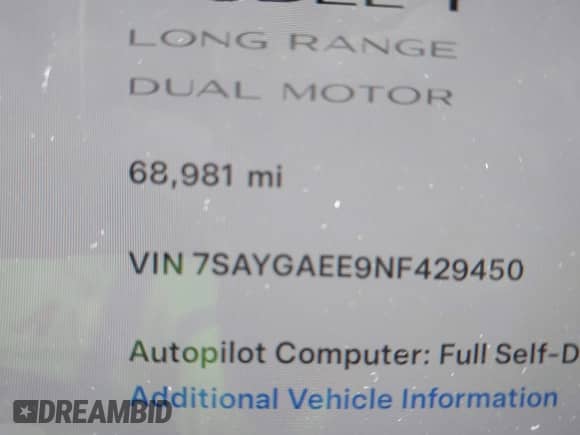 2022 Tesla Model Y Long Range с VIN 7SAYGAEE9NF429450, выставлен на аукционе IAAI как лот 42707891 с пробегом 68 981 миль миль и . История ставок и продаж доступна на DreamBid. Изображение 16.