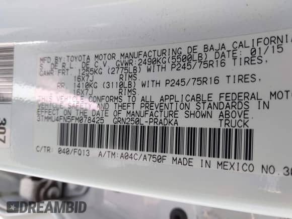 2015 Toyota Tacoma z VIN 3TMMU4FN5FM078425, wystawiony jako IAAI lot #42386390 z przebiegiem 97 113 mil mil oraz . Historia ofert i sprzedaży dostępna na DreamBid. Obrazek 9.