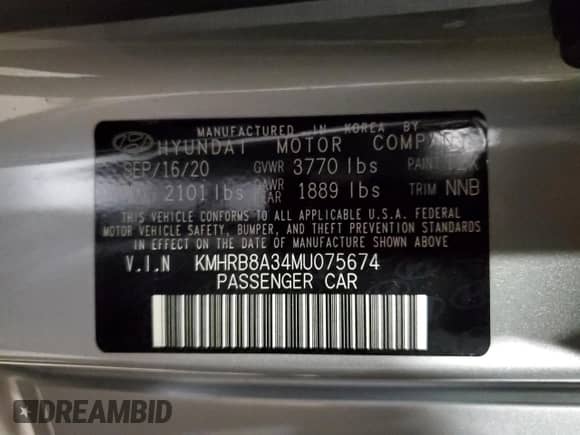 2021 Hyundai Venue SE с VIN KMHRB8A34MU075674, выставлен на аукционе Copart как лот 67591094 с пробегом 45 116 миль миль и Списание • Salvage title. История ставок и продаж доступна на DreamBid. Изображение 15.