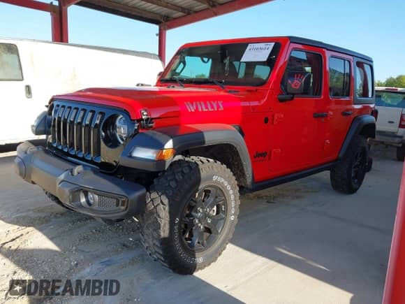 2022 Jeep Wrangler Unlimited Willys with VIN 1C4HJXDN5NW224156, listed as a IAAI auction lot 43103614 with 42,909 mi miles and . Bid and sale history available at DreamBid. Image 2.