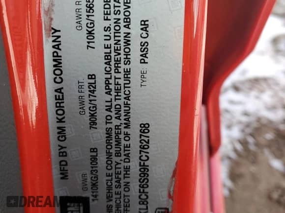 2015 Chevrolet Spark LT z VIN KL8CF6S99FC762768, wystawiony jako Copart lot #82169414 z przebiegiem Nie podano mil oraz Szkoda całkowita • Salvage title. Historia ofert i sprzedaży dostępna na DreamBid. Obrazek 15.