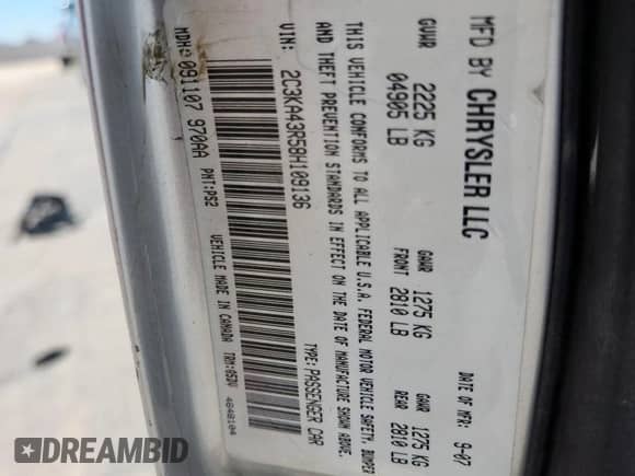 2008 Chrysler 300 LX with VIN 2C3KA43R58H109136, listed as a Copart auction lot 65733625 with Not provided miles and Salvage title. Bid and sale history available at DreamBid. Image 12.