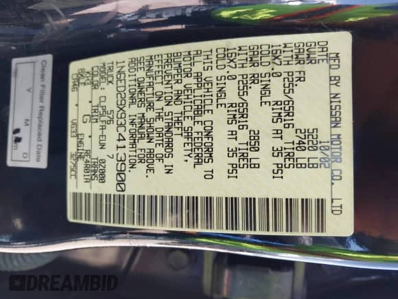 2003 Nissan Frontier XE with VIN 1N6ED29X93C413900, listed as a IAAI auction lot 42599139 with 431,470 mi miles and . Bid and sale history available at DreamBid. Image 9.