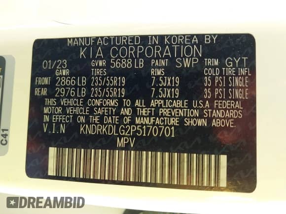 2023 Kia Sorento SX Prestige с VIN KNDRKDLG2P5170701, выставлен на аукционе IAAI как лот 42318889 с пробегом 16 084 миль миль и . История ставок и продаж доступна на DreamBid. Изображение 9.