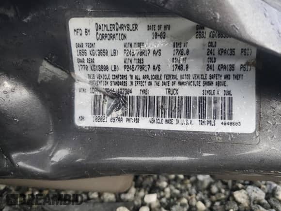 2004 Dodge 1500 ST z VIN 1D7HA16D44J137304, wystawiony jako Copart lot #84164775 z przebiegiem Nie podano mil oraz Szkoda całkowita • Salvage title. Historia ofert i sprzedaży dostępna na DreamBid. Obrazek 13.
