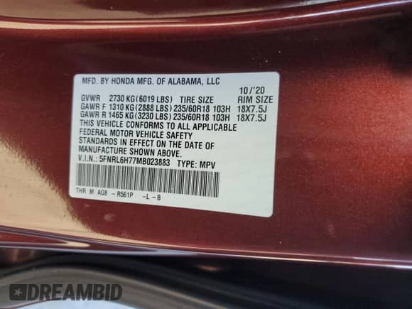 2021 Honda Odyssey EX-L с VIN 5FNRL6H77MB023883, выставлен на аукционе Copart как лот 87462555 с пробегом 125 987 миль миль и Списание • Salvage title. История ставок и продаж доступна на DreamBid. Изображение 13.