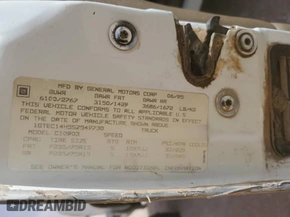 1995 GMC Sierra 1500 с VIN 1GTEC14H5SZ549730, выставлен на аукционе Copart как лот 47596265 с пробегом 231 289 миль миль и Списание • Salvage title. История ставок и продаж доступна на DreamBid. Изображение 12.