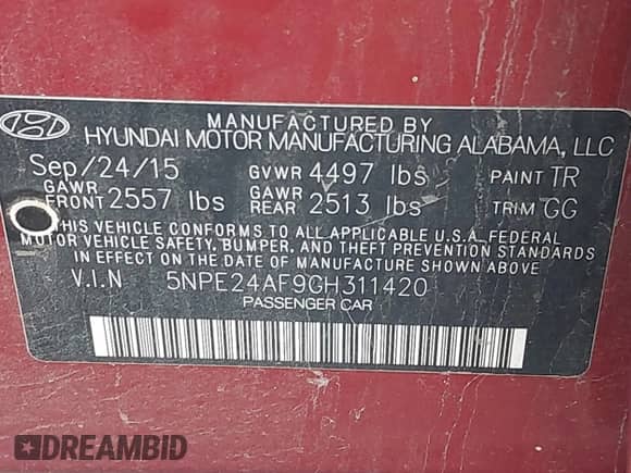 2016 Hyundai Sonata SE с VIN 5NPE24AF9GH311420, выставлен на аукционе IAAI как лот 43216883 с пробегом 126 704 миль миль и . История ставок и продаж доступна на DreamBid. Изображение 9.
