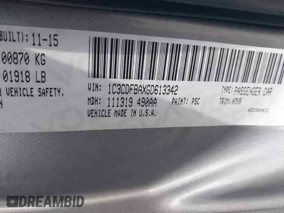 2016 Dodge Dart SXT z VIN 1C3CDFBAXGD613342, wystawiony jako IAAI lot #43067407 z przebiegiem 180 487 mil mil oraz . Historia ofert i sprzedaży dostępna na DreamBid. Obrazek 9.