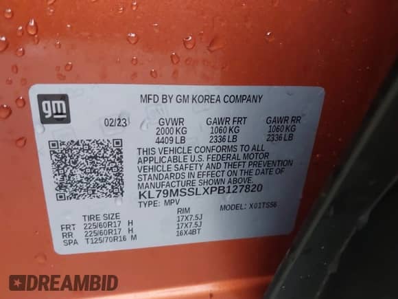 2023 Chevrolet TrailBlazer ACTIV with VIN KL79MSSLXPB127820, listed as a IAAI auction lot 41656416 with 31,517 mi miles and . Bid and sale history available at DreamBid. Image 9.