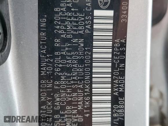 2022 Toyota Camry XSE с VIN 4T1K61AK0NU010021, выставлен на аукционе Copart как лот 82113115 с пробегом 42 900 миль миль и Списание • Salvage title. История ставок и продаж доступна на DreamBid. Изображение 12.