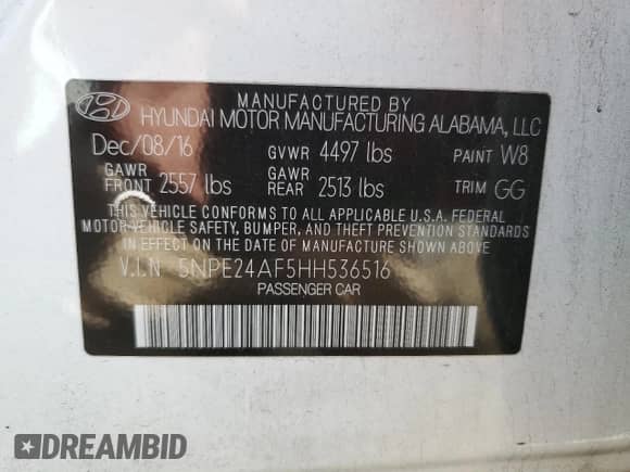 2017 Hyundai Sonata 2.4L z VIN 5NPE24AF5HH536516, wystawiony jako Copart lot #70727485 z przebiegiem 143 810 mil mil oraz Szkoda całkowita • Salvage title. Historia ofert i sprzedaży dostępna na DreamBid. Obrazek 12.