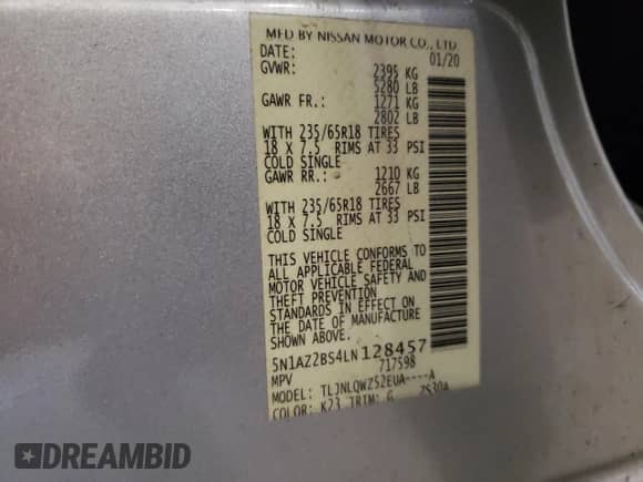 2020 Nissan Murano SV с VIN 5N1AZ2BS4LN128457, выставлен на аукционе Copart как лот 66827685 с пробегом 101 470 миль миль и Списание • Salvage title. История ставок и продаж доступна на DreamBid. Изображение 14.