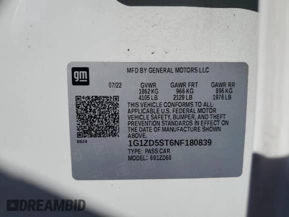 2022 Chevrolet Malibu LT with VIN 1G1ZD5ST6NF180839, listed as a Copart auction lot 82587785 with 63,524 mi miles and Salvage title. Bid and sale history available at DreamBid. Image 12.