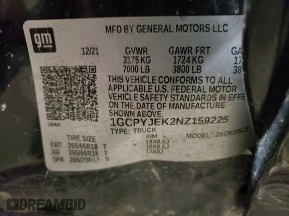 2022 Chevrolet Silverado 1500 LT with VIN 1GCPYJEK2NZ159225, listed as a Copart auction lot 69325455 with 69,750 mi miles and Salvage title. Bid and sale history available at DreamBid. Image 12.