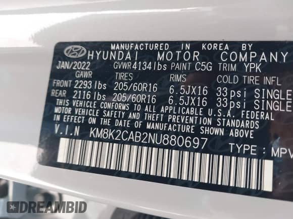 2022 Hyundai Kona SE с VIN KM8K2CAB2NU880697, выставлен на аукционе IAAI как лот 42450375 с пробегом 30 494 миль миль и . История ставок и продаж доступна на DreamBid. Изображение 9.