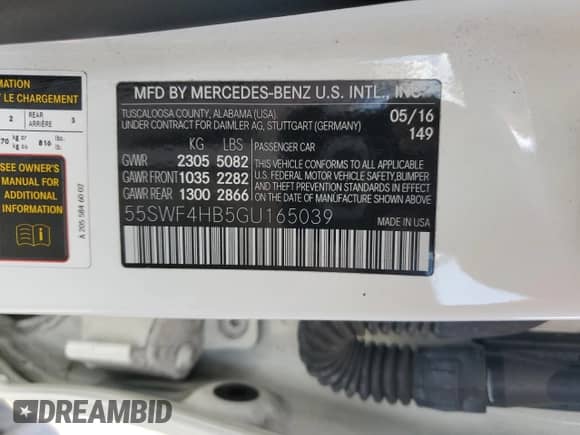 2016 Mercedes-Benz C 350e with VIN 55SWF4HB5GU165039, listed as a Copart auction lot 65015765 with 70,265 mi miles and Clean title. Bid and sale history available at DreamBid. Image 12.