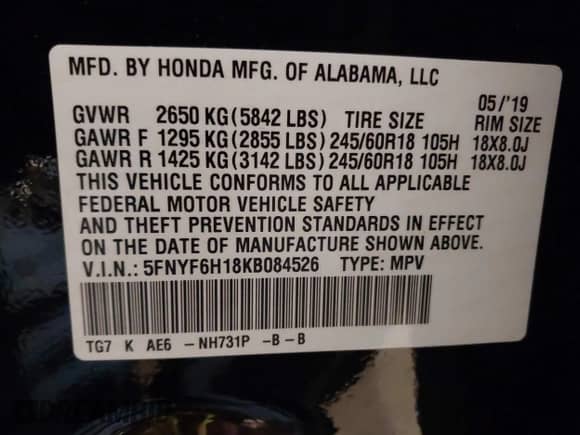 2019 Honda Pilot LX с VIN 5FNYF6H18KB084526, выставлен на аукционе IAAI как лот 43319983 с пробегом 179 092 миль миль и . История ставок и продаж доступна на DreamBid. Изображение 9.