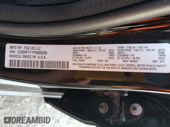 2023 Ram 1500 Big Horn z VIN 1C6SRFFT7PN655926, wystawiony jako Copart lot #70448995 z przebiegiem 30 364 mil mil oraz Szkoda całkowita • Salvage title. Historia ofert i sprzedaży dostępna na DreamBid. Obrazek 12.