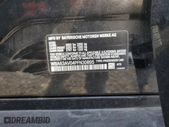 2023 BMW 4 Series 430i z VIN WBA63AV04PFN30895, wystawiony jako Copart lot #57514665 z przebiegiem 38 160 mil mil oraz Szkoda całkowita • Salvage title. Historia ofert i sprzedaży dostępna na DreamBid. Obrazek 13.