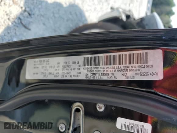 2020 Ram 1500 SLT z VIN 1C6RR6TT0LS133668, wystawiony jako Copart lot #69522665 z przebiegiem Nie podano mil oraz Szkoda całkowita • Salvage title. Historia ofert i sprzedaży dostępna na DreamBid. Obrazek 12.