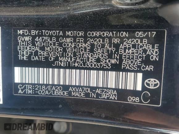 2018 Toyota Camry SE с VIN JTNB11HK0J3003753, выставлен на аукционе Copart как лот 84054985 с пробегом 220 838 миль миль и Списание • Salvage title. История ставок и продаж доступна на DreamBid. Изображение 12.