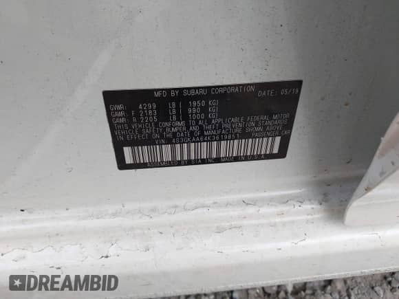 2019 Subaru Impreza with VIN 4S3GKAA64K3619851, listed as a IAAI auction lot 42673551 with 314,842 mi miles and . Bid and sale history available at DreamBid. Image 9.