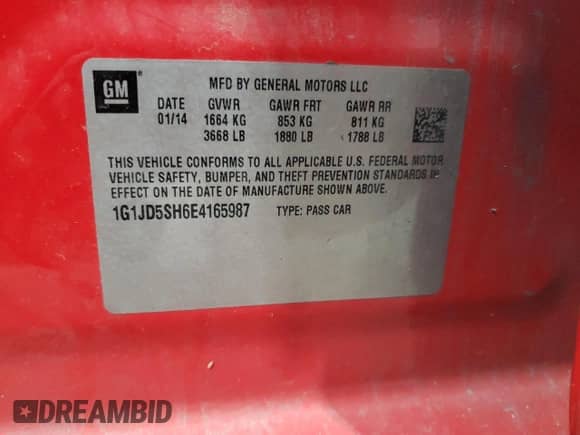 2014 Chevrolet Sonic LT с VIN 1G1JD5SH6E4165987, выставлен на аукционе Copart как лот 80164704 с пробегом 151 806 миль миль и Списание • Salvage title. История ставок и продаж доступна на DreamBid. Изображение 14.