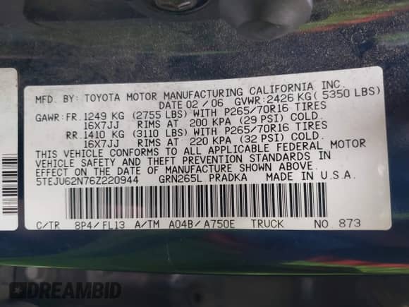 2006 Toyota Tacoma PreRunner z VIN 5TEJU62N76Z220944, wystawiony jako IAAI lot #43426717 z przebiegiem 268 412 mil mil oraz . Historia ofert i sprzedaży dostępna na DreamBid. Obrazek 9.