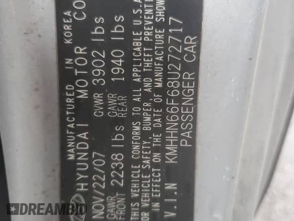 2008 Hyundai Tiburon GT с VIN KMHHN66F68U272717, выставлен на аукционе Copart как лот 83004014 с пробегом Не указан миль и Списание • Salvage title. История ставок и продаж доступна на DreamBid. Изображение 12.