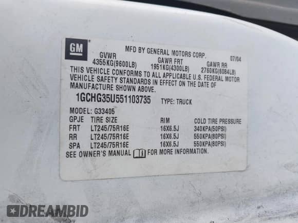 2005 Chevrolet Express Cargo Y3G Mobility с VIN 1GCHG35U551103735, выставлен на аукционе IAAI как лот 43418153 с пробегом 425 380 миль миль и . История ставок и продаж доступна на DreamBid. Изображение 9.