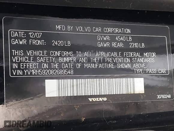 2008 Volvo S60 2.5T с VIN YV1RH592082689548, выставлен на аукционе IAAI как лот 43442037 с пробегом 162 844 миль миль и . История ставок и продаж доступна на DreamBid. Изображение 9.