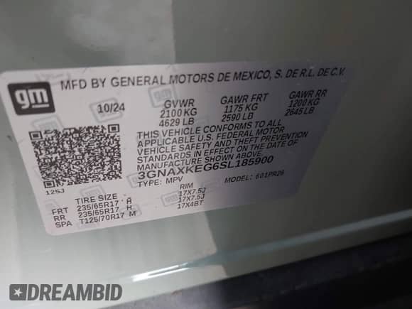 2025 Chevrolet Equinox FWD ACTIV с VIN 3GNAXKEG6SL185900, выставлен на аукционе IAAI как лот 41933657 с пробегом 1 529 миль миль и . История ставок и продаж доступна на DreamBid. Изображение 9.