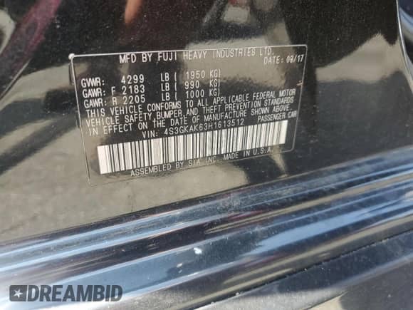 2017 Subaru Impreza Special Sports with VIN 4S3GKAK63H1613512, listed as a Copart auction lot 66132285 with 93,279 mi miles and Salvage title. Bid and sale history available at DreamBid. Image 12.