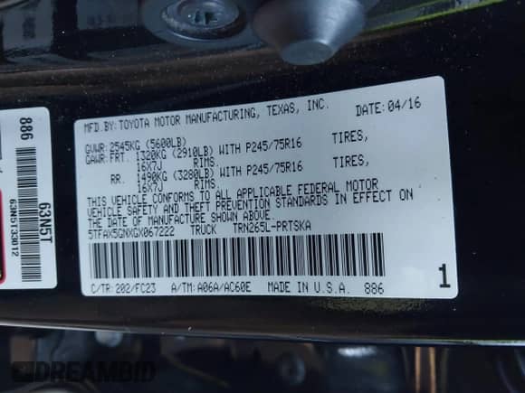 2016 Toyota Tacoma SR5 с VIN 5TFAX5GNXGX067222, выставлен на аукционе IAAI как лот 41340285 с пробегом 147 664 миль миль и . История ставок и продаж доступна на DreamBid. Изображение 9.
