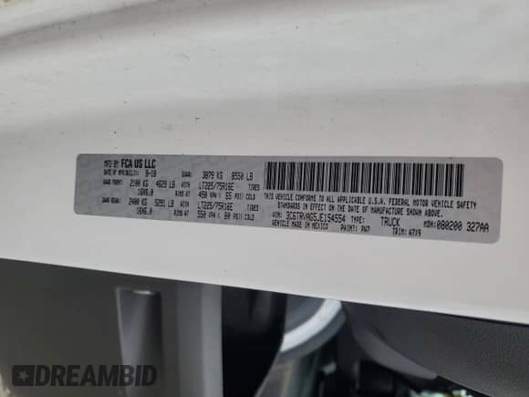 2018 Ram ProMaster Cargo с VIN 3C6TRVAG5JE154554, выставлен на аукционе Copart как лот 60250565 с пробегом 195 299 миль миль и Чистый • Clean title. История ставок и продаж доступна на DreamBid. Изображение 13.