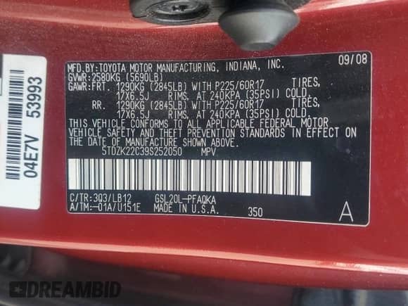 2009 Toyota Sienna XLE с VIN 5TDZK22C39S252050, выставлен на аукционе Copart как лот 81192095 с пробегом 137 814 миль миль и Списание • Salvage title. История ставок и продаж доступна на DreamBid. Изображение 13.