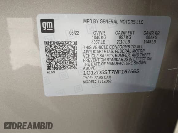 2022 Chevrolet Malibu LT z VIN 1G1ZD5ST7NF167565, wystawiony jako IAAI lot #43365428 z przebiegiem 52 285 mil mil oraz . Historia ofert i sprzedaży dostępna na DreamBid. Obrazek 9.