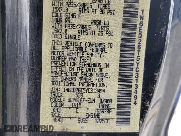 2000 Nissan Frontier XE с VIN 1N6ED26T5YC313494, выставлен на аукционе Copart как лот 46549935 с пробегом 271 425 миль миль и Списание • Salvage title. История ставок и продаж доступна на DreamBid. Изображение 14.