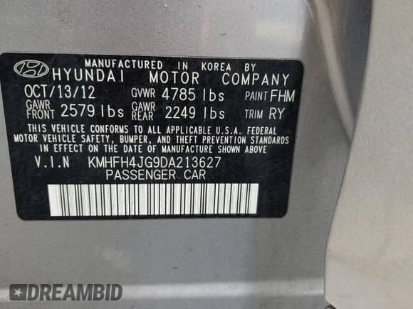 2013 Hyundai Azera с VIN KMHFH4JG9DA213627, выставлен на аукционе Copart как лот 82668635 с пробегом 214 578 миль миль и Чистый • Clean title. История ставок и продаж доступна на DreamBid. Изображение 12.